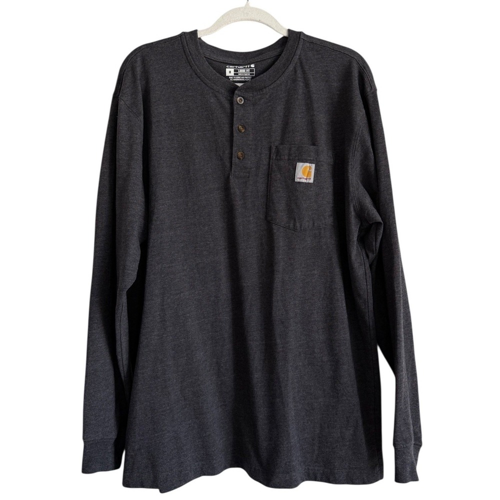Carhartt Dark Gray Loose Fit Mens Size Medium Long Sleeve Shirt‎ Henley Workwear